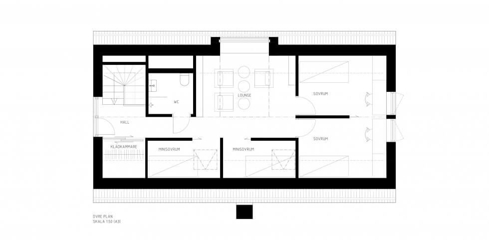 Planlösning på övre plan i Villa Lyckan