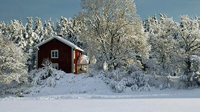 En snöig dag i Dalarna.