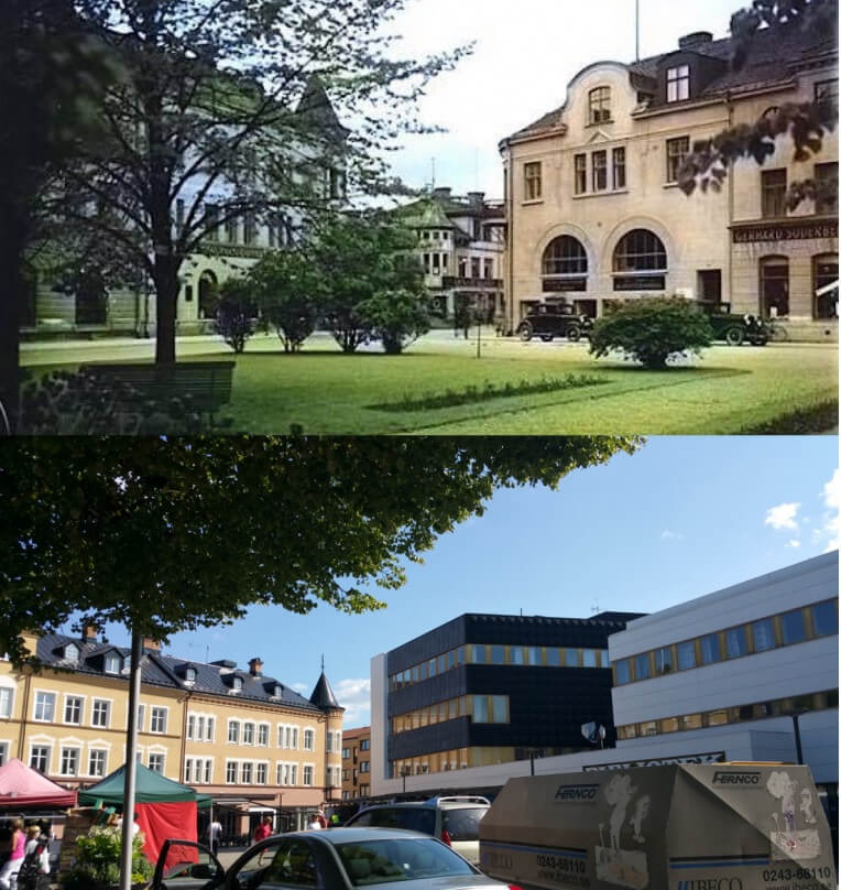 Sveatorget i Borlänge tidigt 1900-tal (ovan) och nu (nedan).