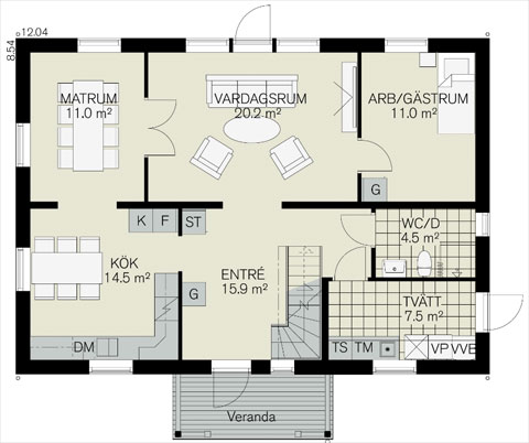 Fiskarhedenvillan Tranan plan 1